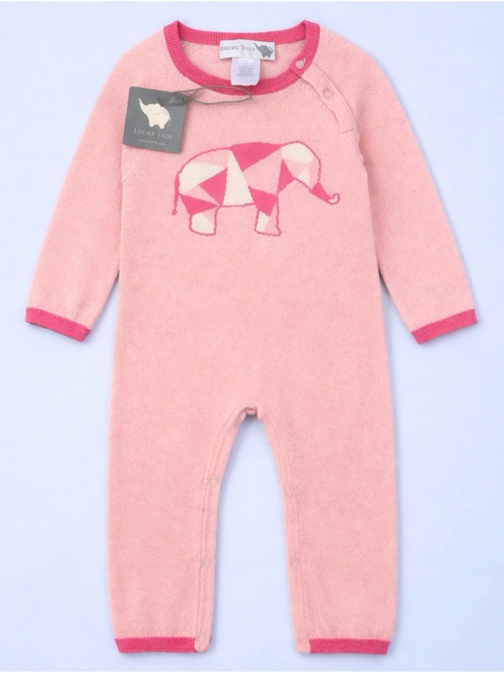 Lucky Jade Pink Cashmere Blend Baby Romper Elephant 9-12M NWT